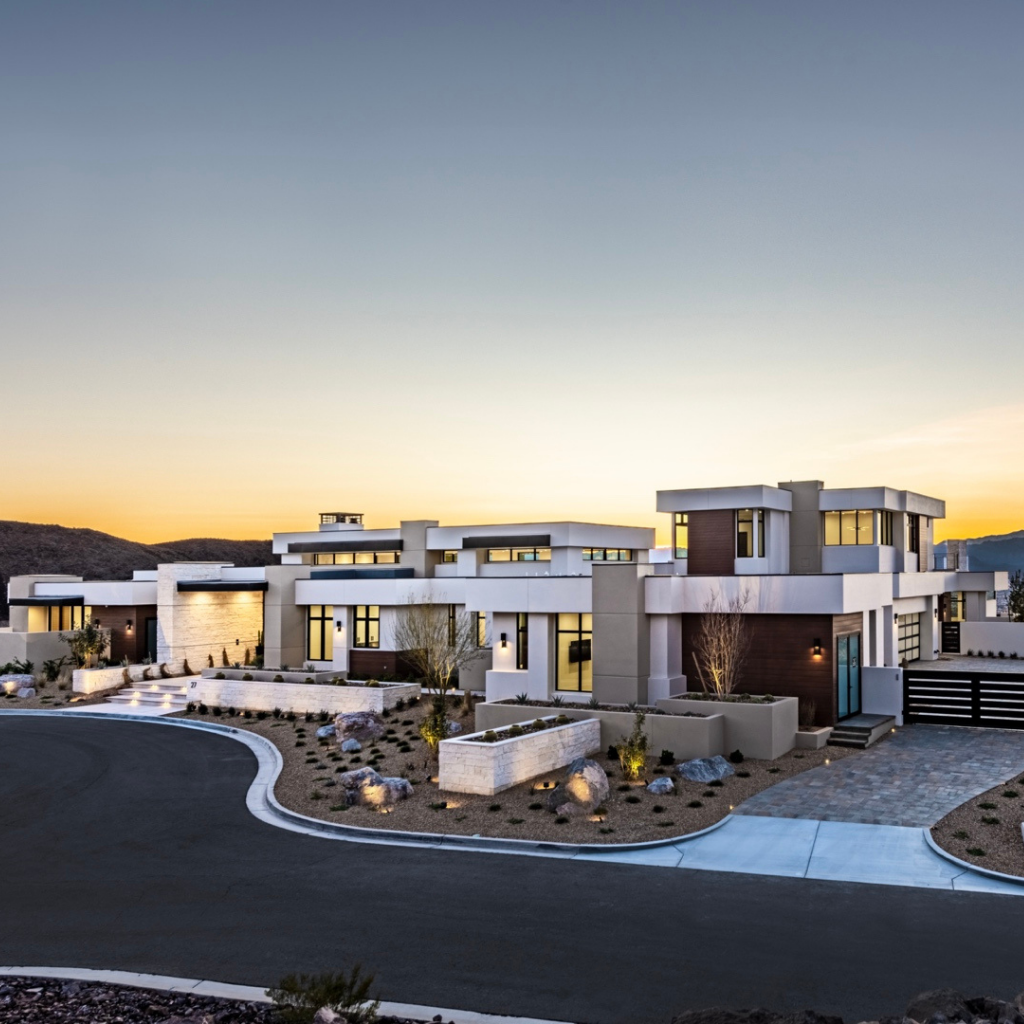 Hillside Estate — modern contemporary custom home in Las Vegas by Kingdom & Co., exterior dusk view