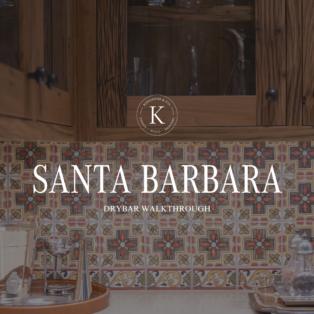 Santa Barbara estate dry bar with French porcelain countertops and rustic hickory cabinets